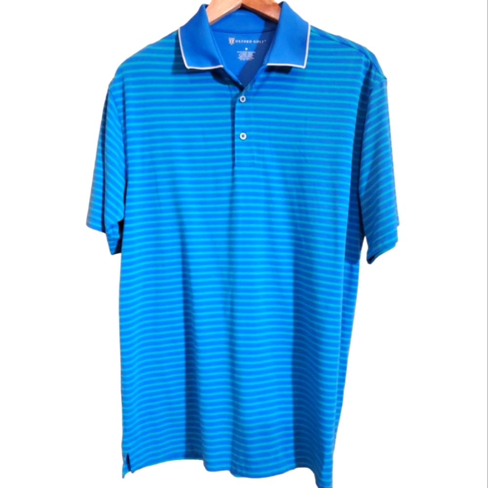 OXFORD GOLF M BLUE & GREEN STRIPPED SHORT-SLEEVED POLO
